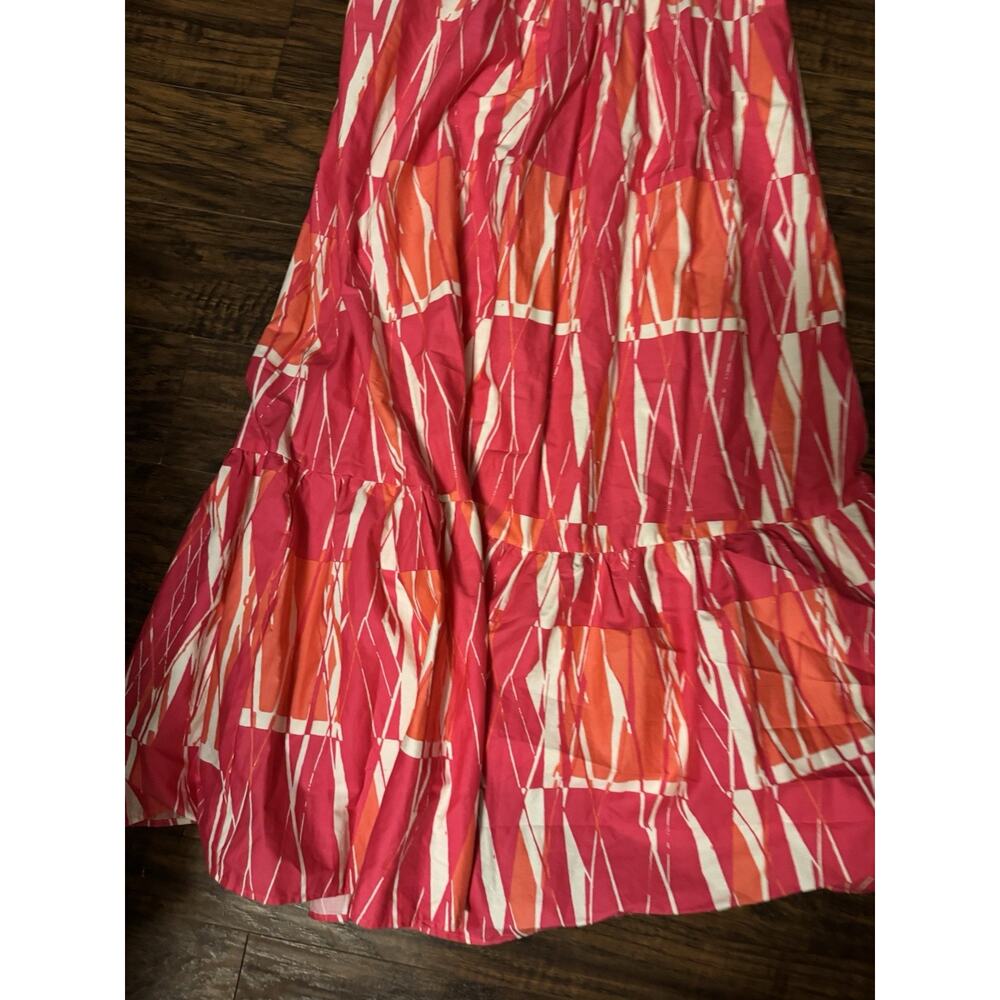 London Times Roya Maxi Dress Pink Orange Square Neck Cotton Sz:10 Beach - Picture 2 of 10